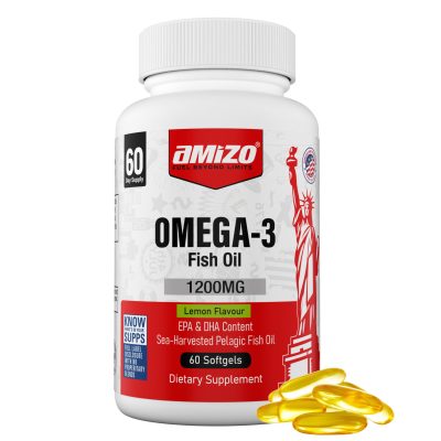 AMIZO Omega 3 Fish Oil 1200mg, Lemon Flavor, 60 Softgels
