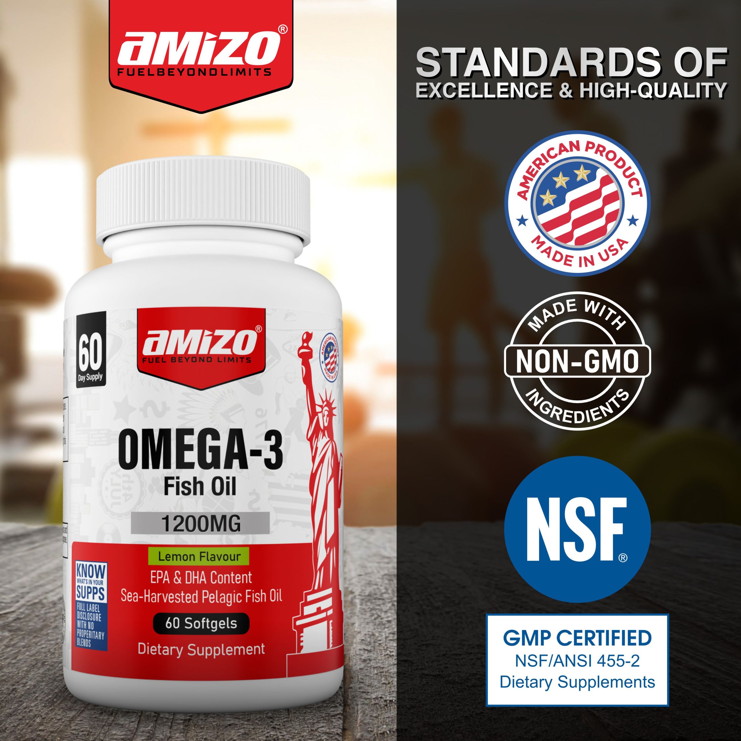 AMIZO Omega 3 Fish Oil 1200mg, Lemon Flavor, 60 Softgels - Image 9