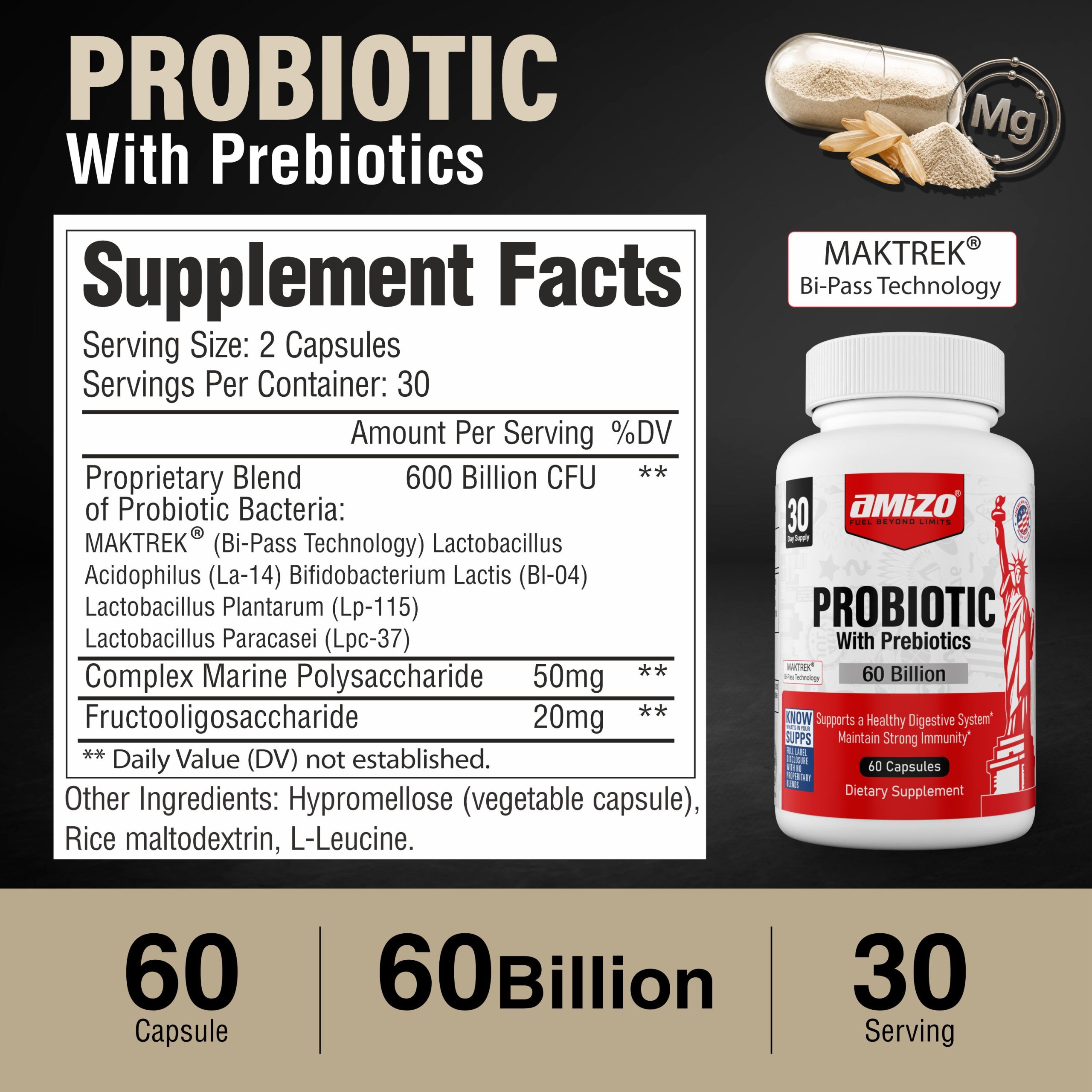 AMIZO Probiotics for Women, 600 Billion CFU Probiotic with Prebiotic, 60 Capsules - Image 8