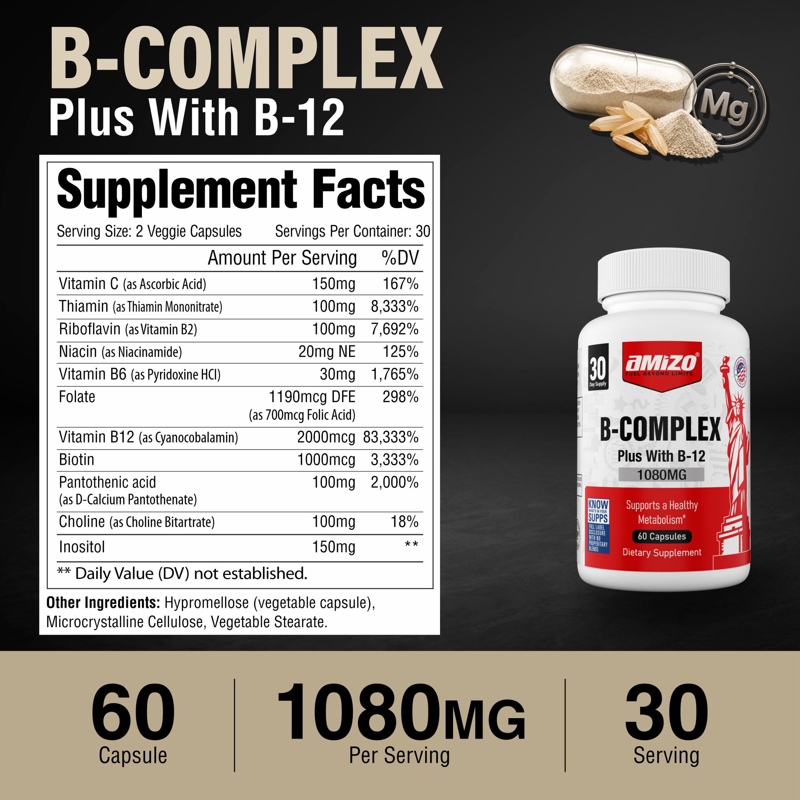 AMIZO Vitamin B Complex. 60 Veggie Capsules - Image 8