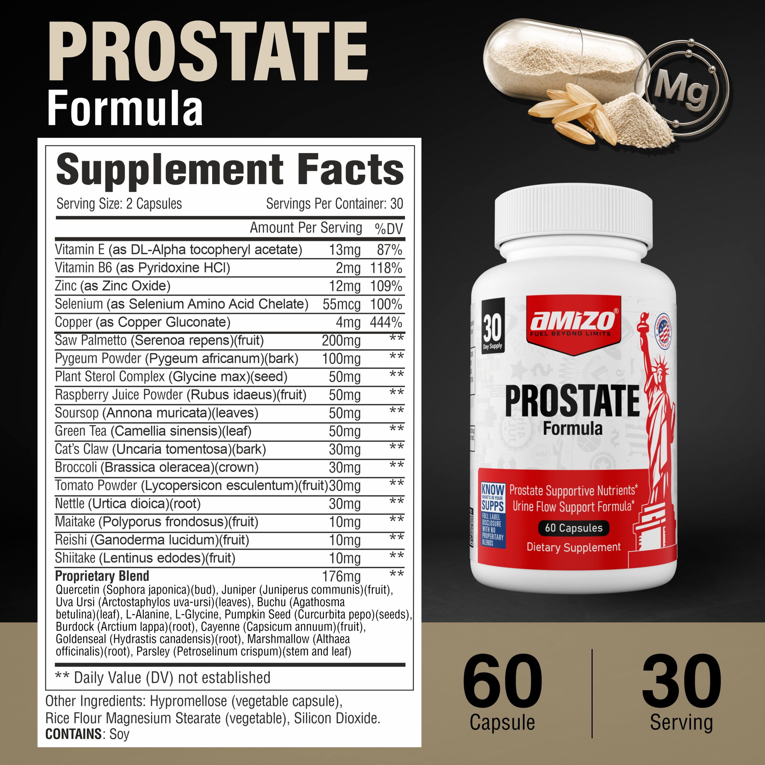 AMIZO Prostate, Saw Palmetto, Pygeum, Nettle Root, Zinc & Plant Sterols, 60 Capsules - Image 7