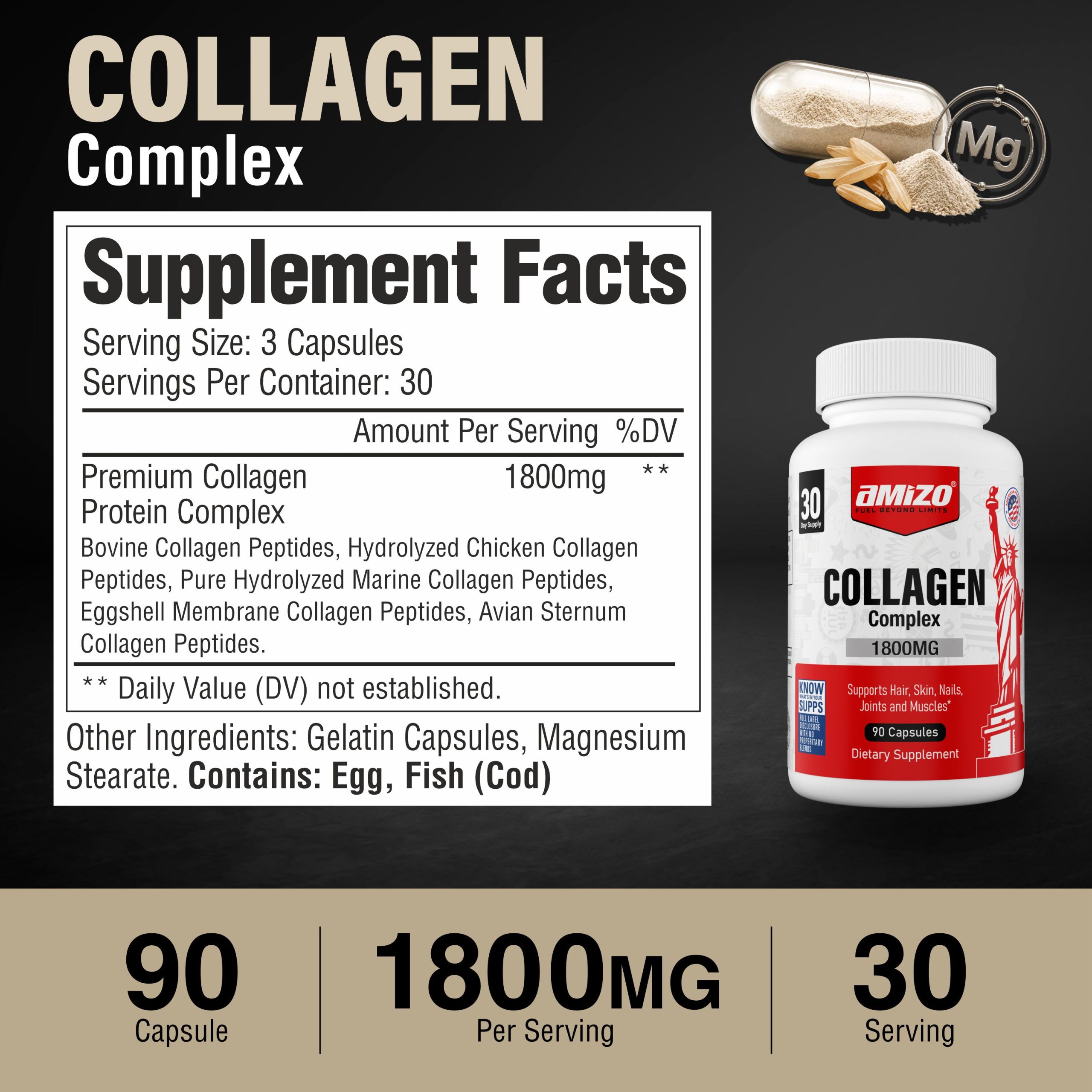 AMIZO Collagen Peptides 1800mg, 90 Capsules - Image 8