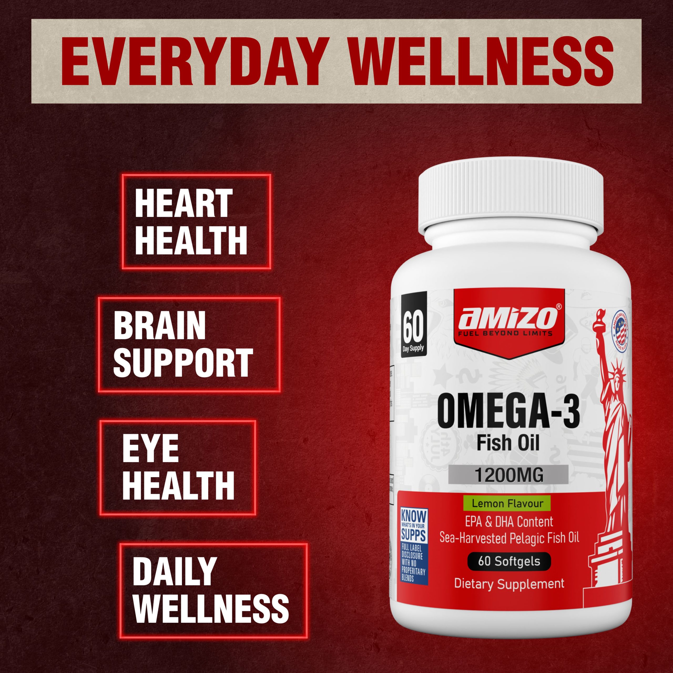 AMIZO Omega 3 Fish Oil 1200mg, Lemon Flavor, 60 Softgels - Image 7