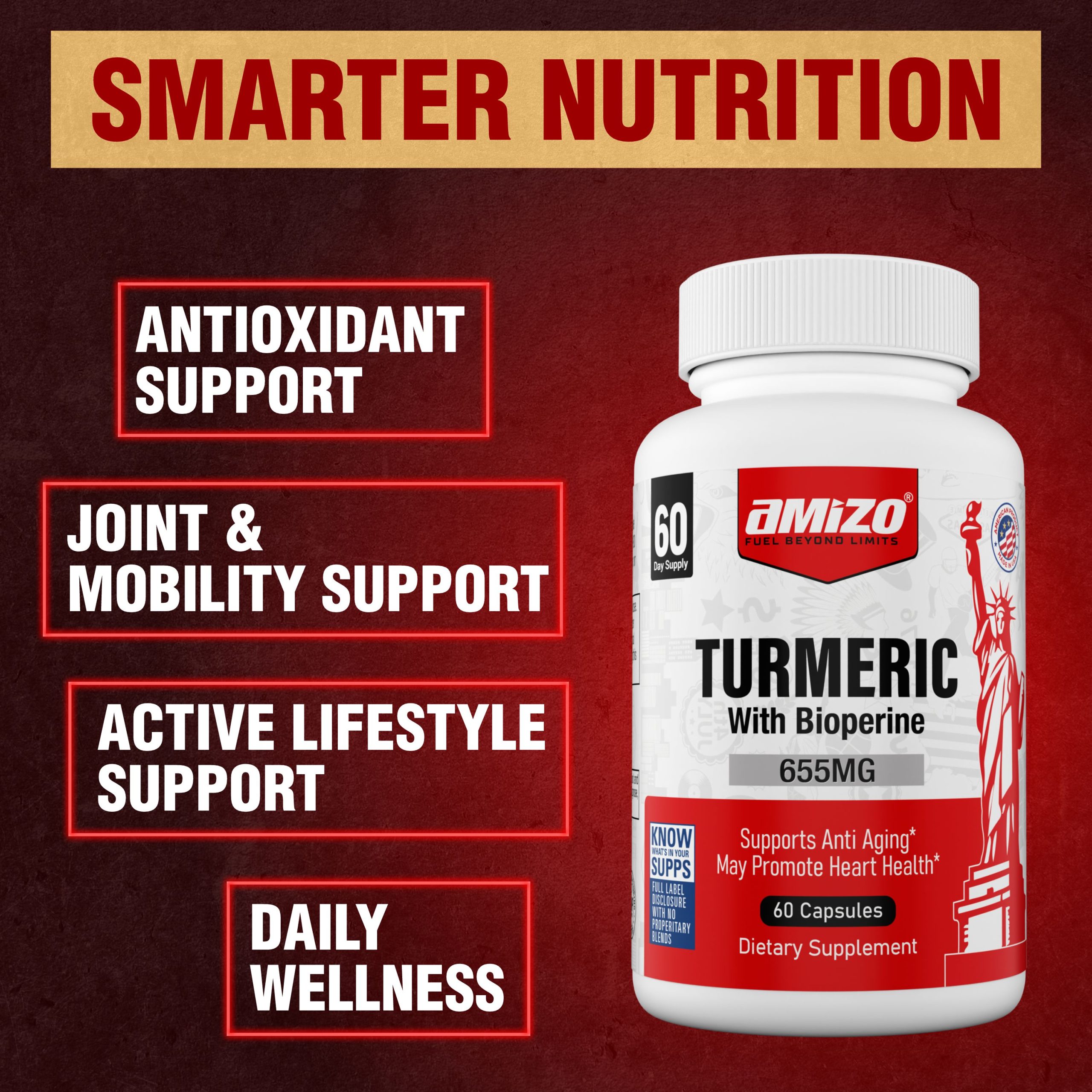 AMIZO Turmeric Curcumin with Black Pepper, 1000mg 60 Capsules - Image 6