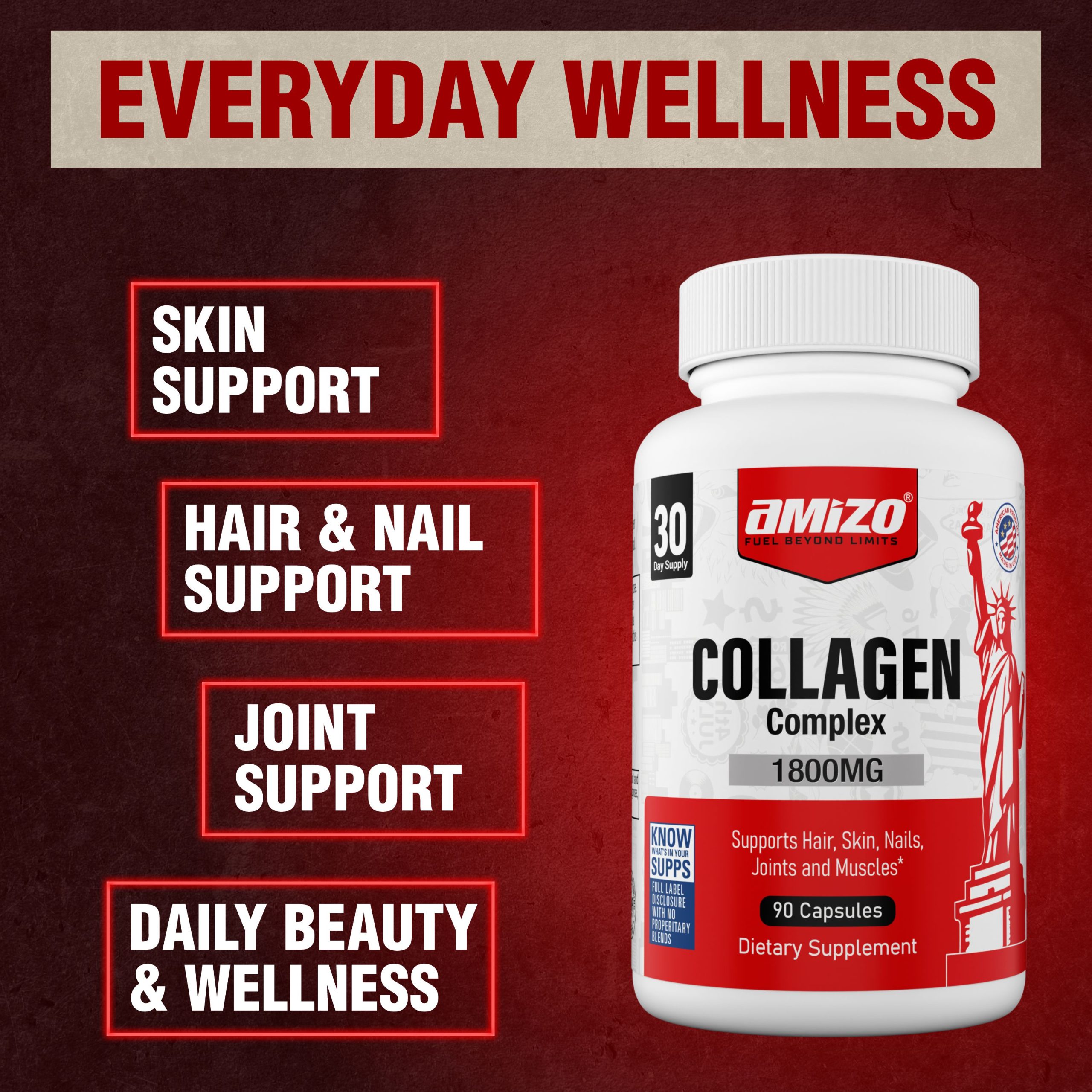 AMIZO Collagen Peptides 1800mg, 90 Capsules - Image 7