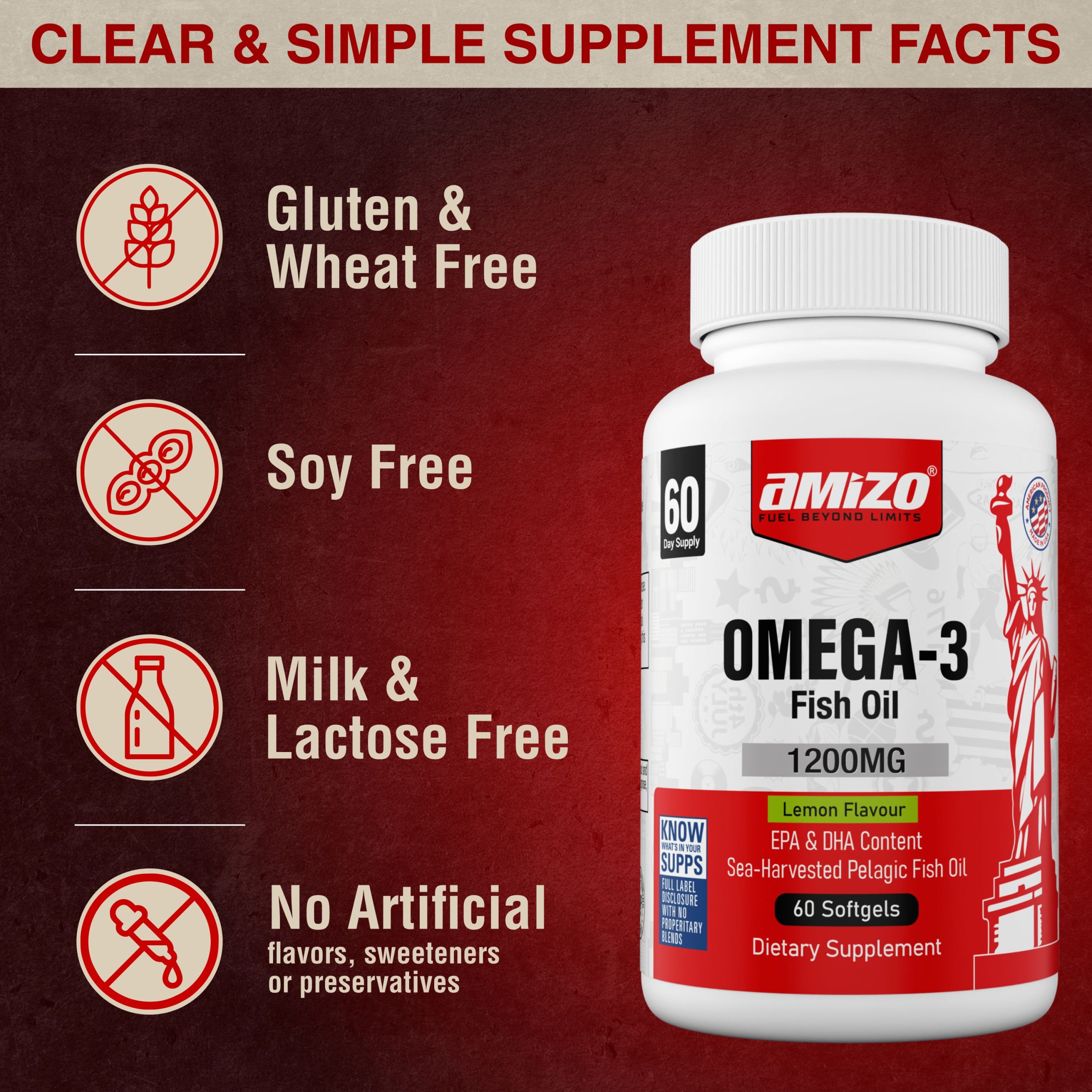 AMIZO Omega 3 Fish Oil 1200mg, Lemon Flavor, 60 Softgels - Image 5