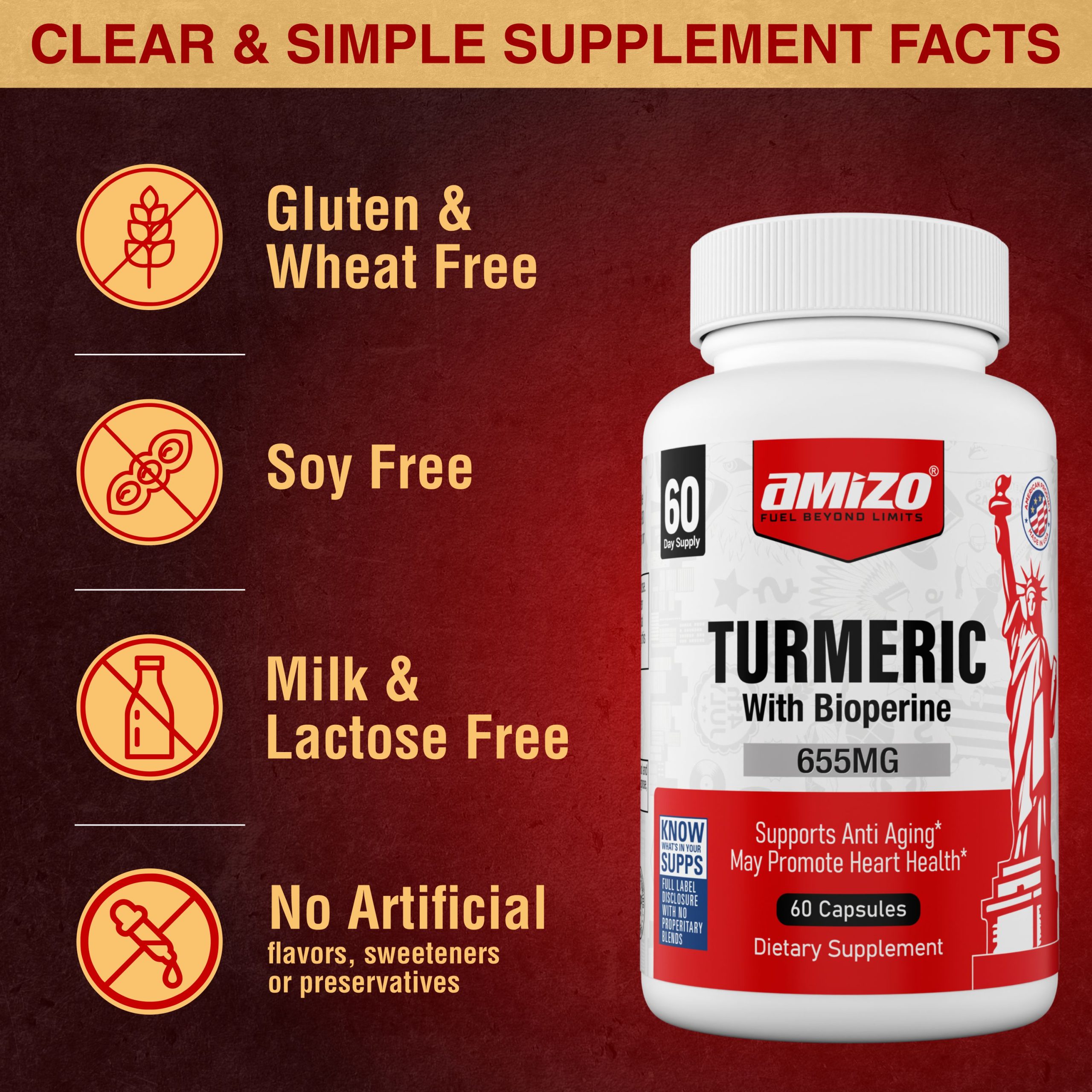 AMIZO Turmeric Curcumin with Black Pepper, 1000mg 60 Capsules - Image 4