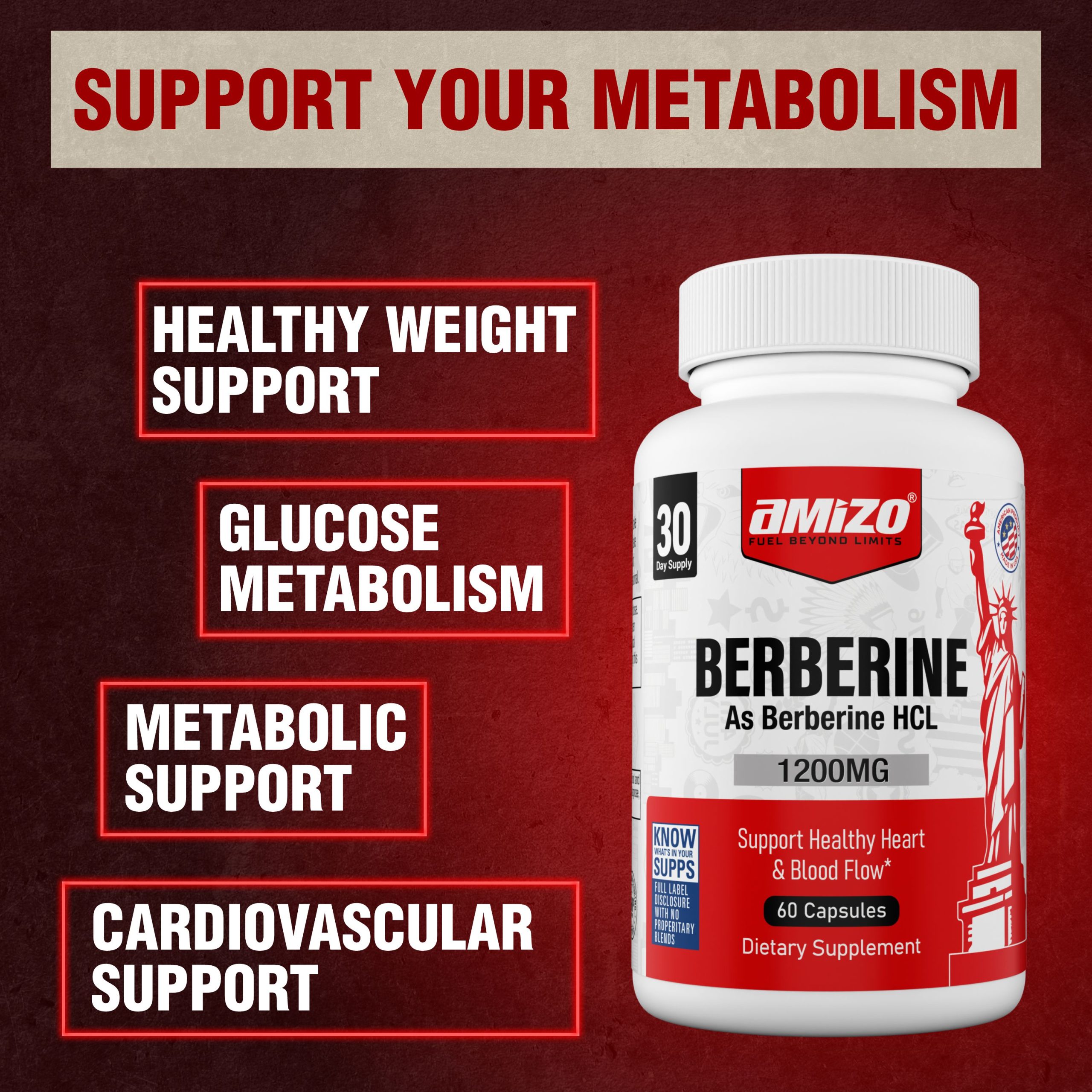 AMIZO Berberine 1200mg, Berberine HCl, 60 Capsules - Image 7