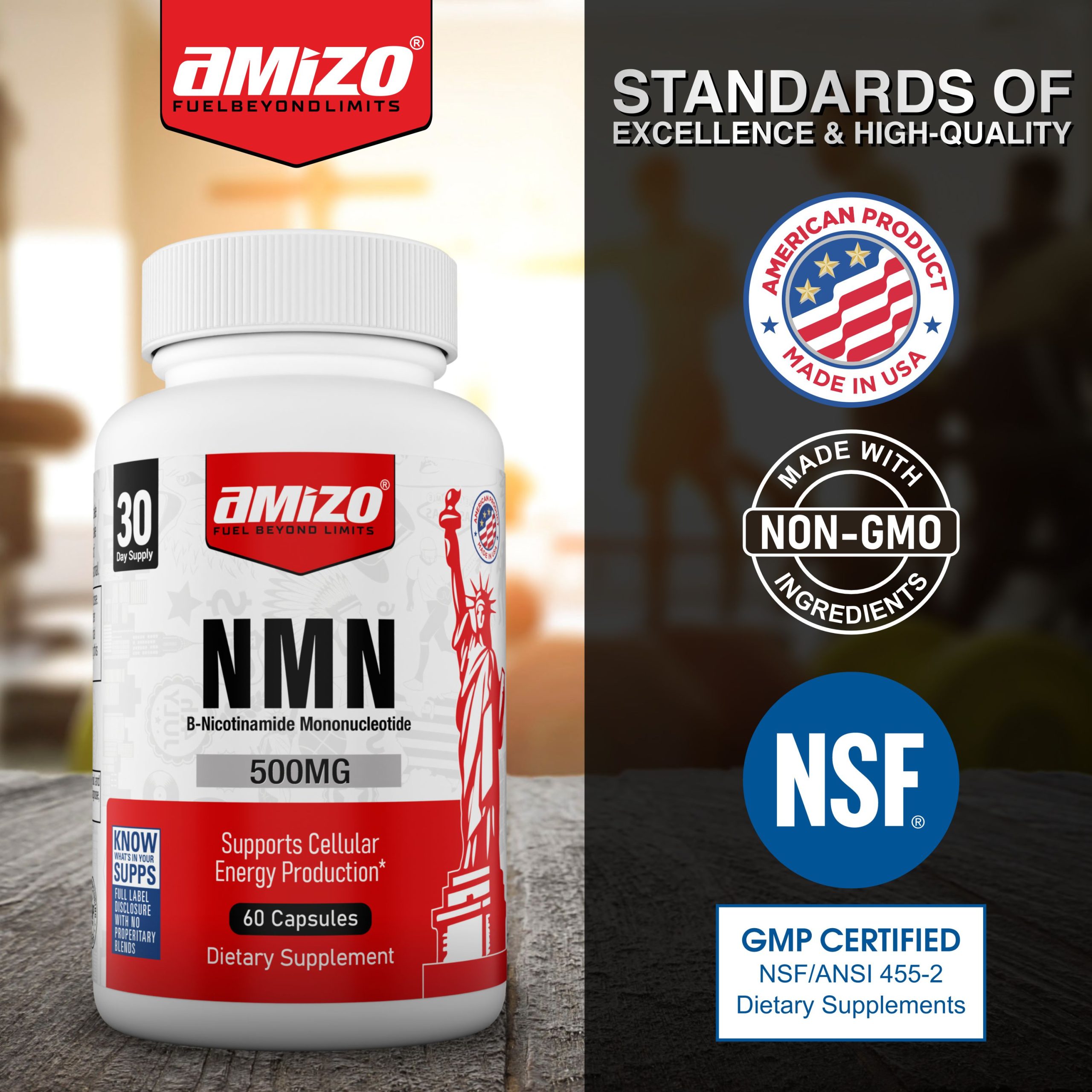 AMIZO NMN Supplement 500mg, Nicotinamide Mononucleotide, 60 Capsules, 30 Day Supply - Image 9