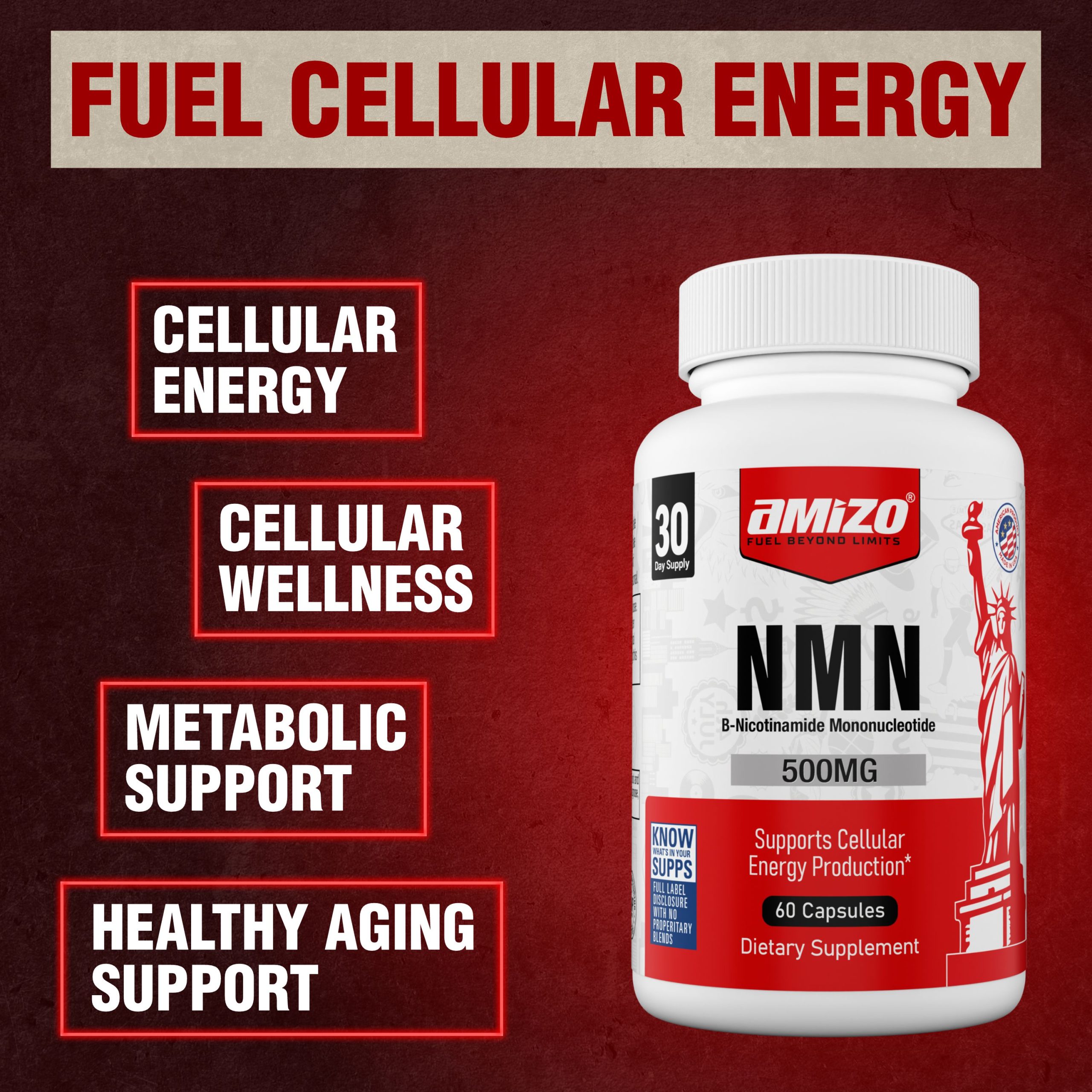 AMIZO NMN Supplement 500mg, Nicotinamide Mononucleotide, 60 Capsules, 30 Day Supply - Image 7